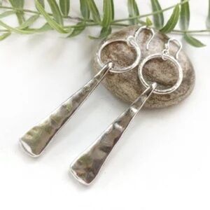 NEW Hammered Silver Statement Earrings, Abstract, Geometric Design